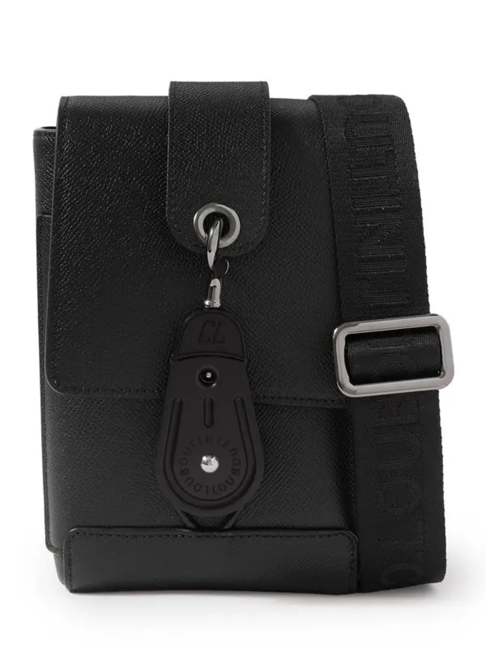CHRISTIAN LOUBOUTIN MEN'S GROOVY NORTH-SOUTH LEATHER CROSSBODY BAG IN BLACK